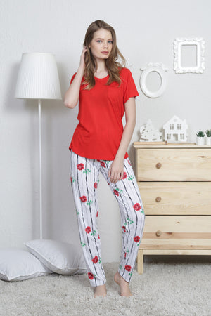 KADIN VISCON O YAKA KISA KOL ETEGI OVAL PIJAMA
