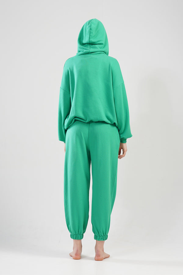 BAYAN 3IPLIK POLYVISCON DIAGONAL KAPSONLU UZUN KOL PACASI BUZGULU MANSETLI CEPLI ALT SWEAT TAKIM