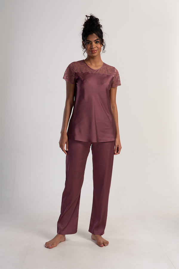 KADIN SATEEN KISA KOL PIJAMA TAKIM