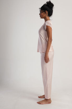 KADIN SATEEN KISA KOL PIJAMA TAKIM