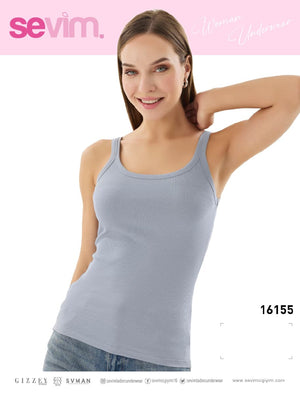 16155 KADIN FİTİLLİ İNCE ASKILI T-SHIRT