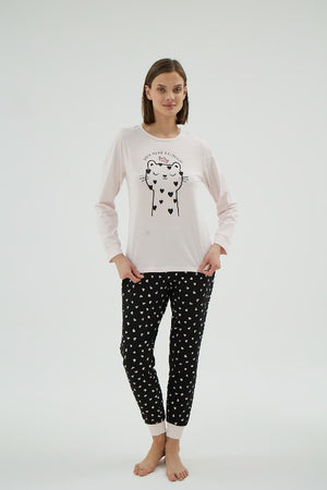 17008 KADIN BASKILI PİJAMA TAKIM