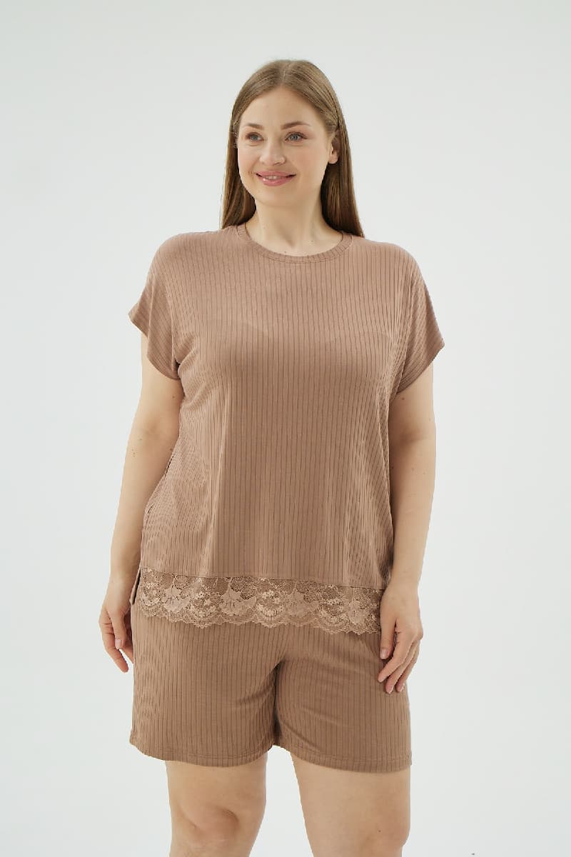 17029 KADIN BATTAL BOY ŞORT TAKIM