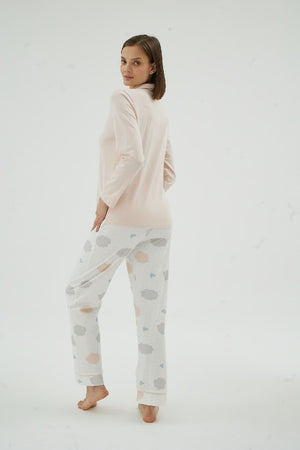 17070 KADIN NAKIŞLI DÜĞMELİ PİJAMA TAKIM