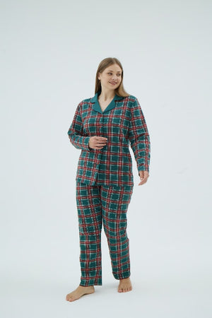 17086 KADIN BATTAL BOY DÜĞMELİ PİJAMA TAKIM