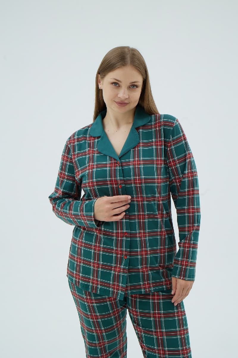 17086 KADIN BATTAL BOY DÜĞMELİ PİJAMA TAKIM