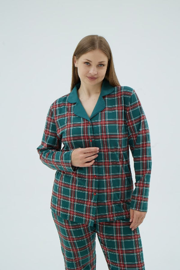 17086 KADIN BATTAL BOY DÜĞMELİ PİJAMA TAKIM