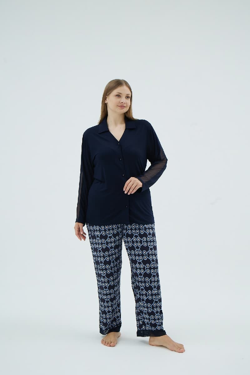 17208 KADIN BIG SIZE DÜĞMELİ PİJAMA TAKIM