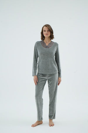 17240 KADIN KADİFE PİJAMA TAKIM