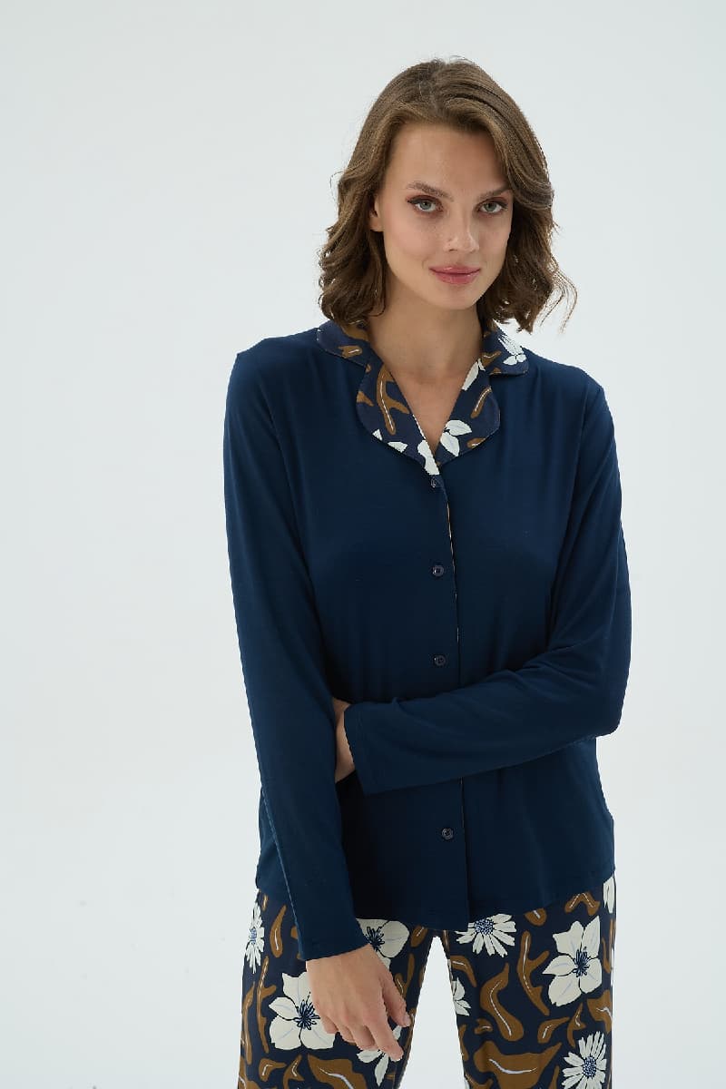 17291 KADIN DÜĞMELİ PİJAMA TAKIM