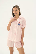 17534 KADIN DÜĞMELİ BASKILI ŞORT TAKIM