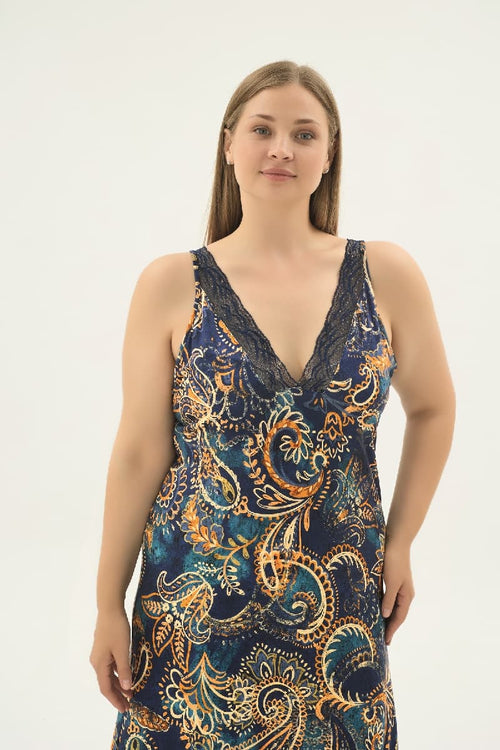 17603 KADIN BIG SIZE GENİŞ ASKILI UZUN GECELİK