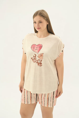 17645 KADIN BIG SIZE BASKILI ŞORT TAKIM