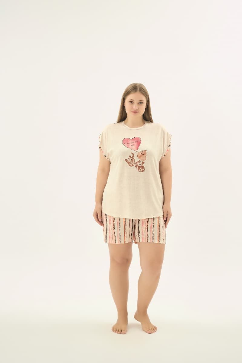 17645 KADIN BIG SIZE BASKILI ŞORT TAKIM