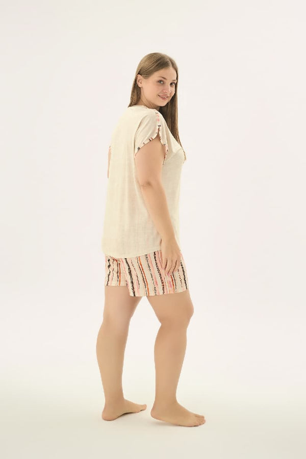 17645 KADIN BIG SIZE BASKILI ŞORT TAKIM