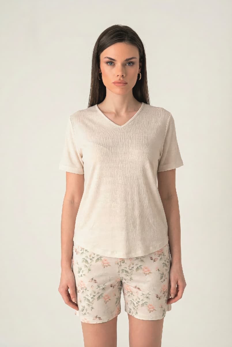 17935 KADIN V YAKA ŞORT TAKIM