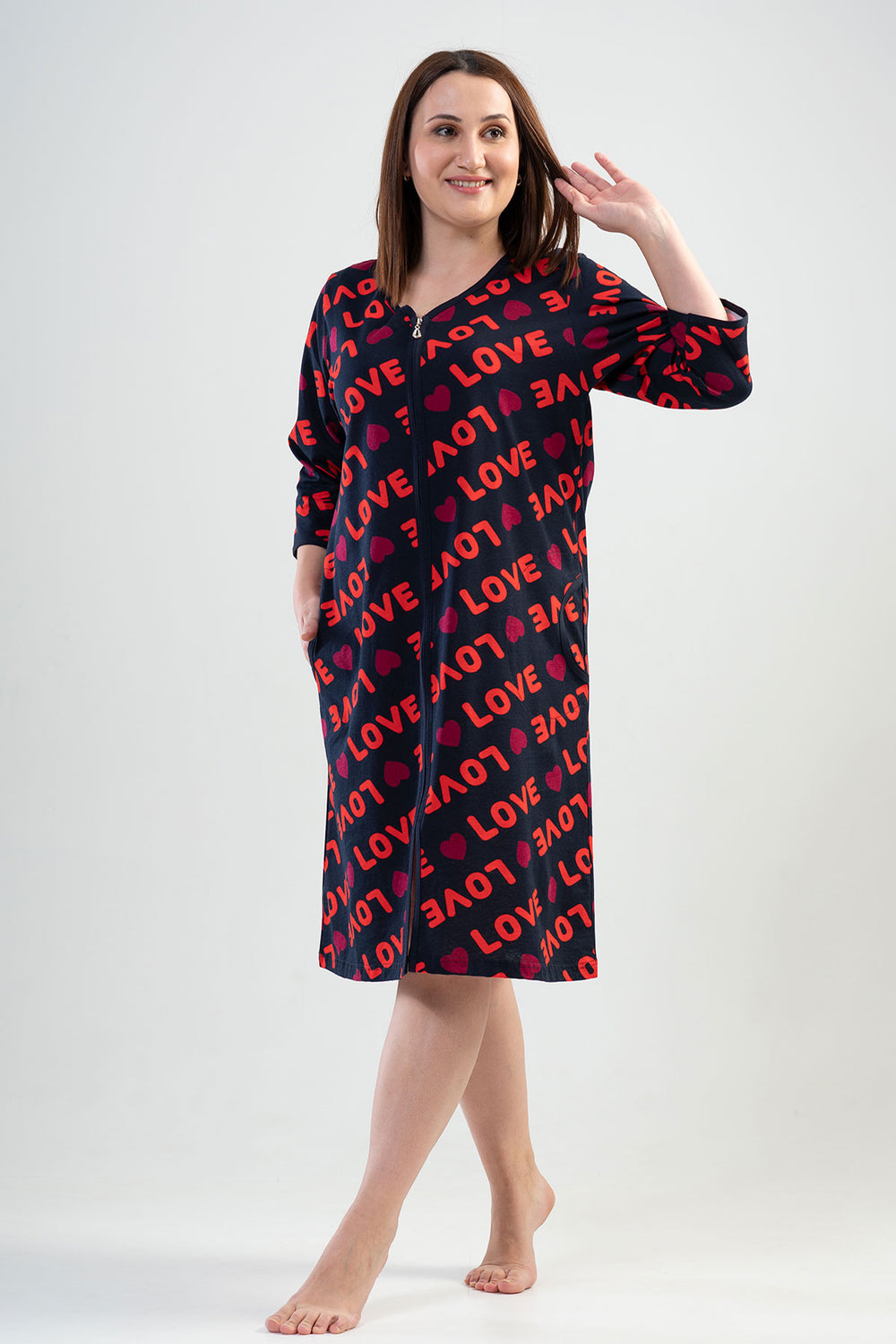 BAYAN P.SUPREM XXL 3/4 KOL FERMUARLI CEPLI EV ELBISESI