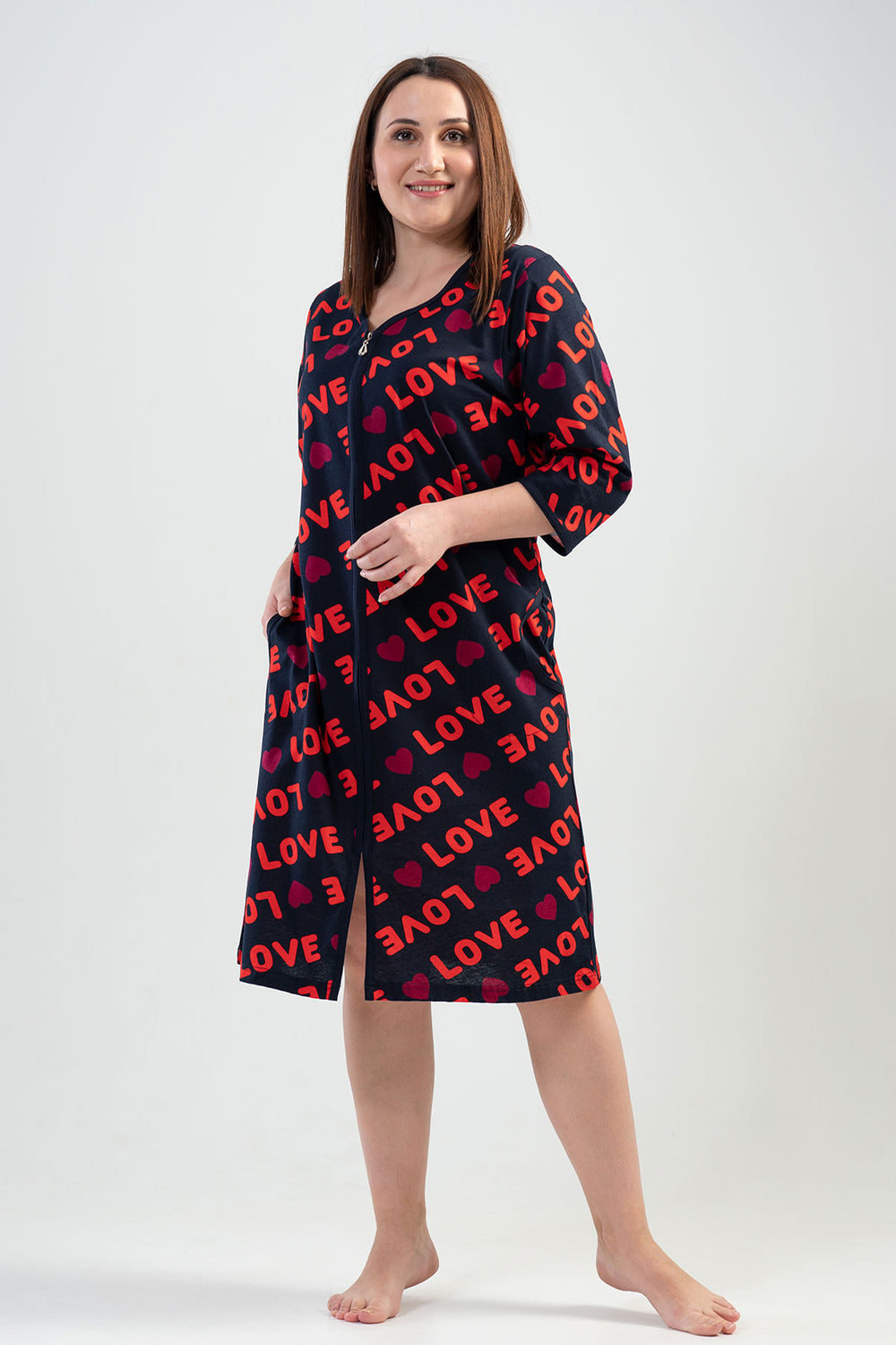 BAYAN P.SUPREM XXL 3/4 KOL FERMUARLI CEPLI EV ELBISESI