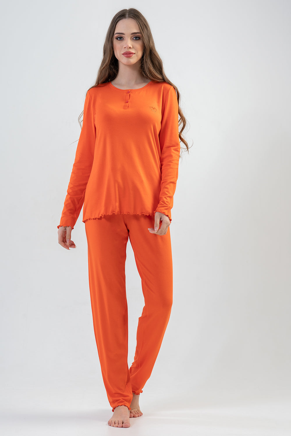 BAYAN LYC WORTEKS PATLI KAYIK YAKA UZUN KOL BIBILALI PIJAMA TAKIM