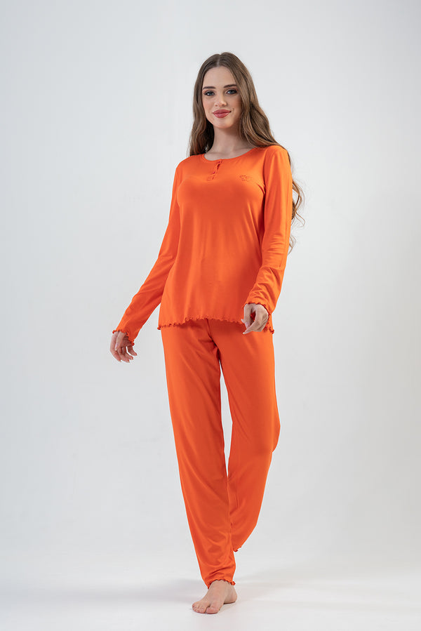 BAYAN LYC WORTEKS PATLI KAYIK YAKA UZUN KOL BIBILALI PIJAMA TAKIM