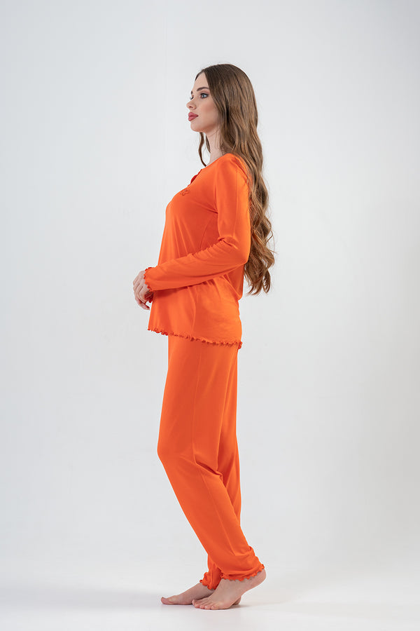 BAYAN LYC WORTEKS PATLI KAYIK YAKA UZUN KOL BIBILALI PIJAMA TAKIM