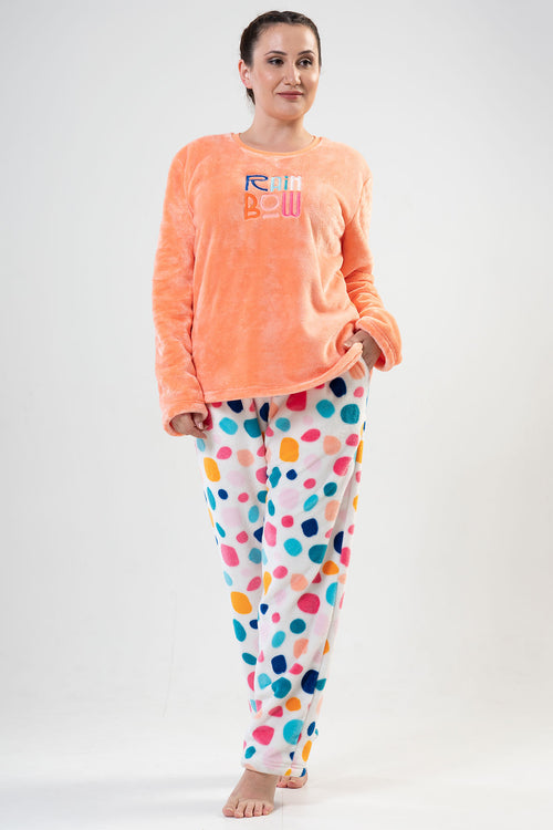 BAYAN SOFT XXL O YAKA UZUN KOL ETEGI OVAL CEPLI PIJAMA TAKIM