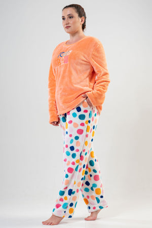 BAYAN SOFT XXL O YAKA UZUN KOL ETEGI OVAL CEPLI PIJAMA TAKIM