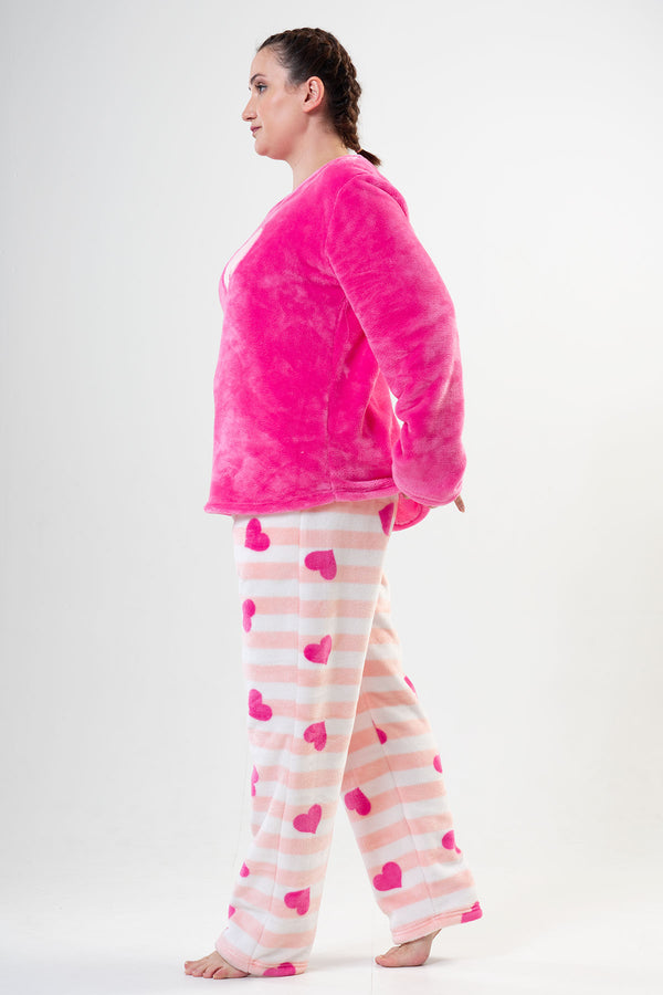 BAYAN SOFT XXL O YAKA UZUN KOL ETEGI OVAL CEPLI PIJAMA TAKIM