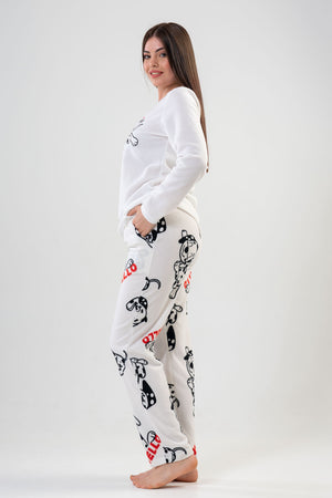 BAYAN POLAR O YAKA UZUN KOL ETEGI OVAL CEPLI PIJAMA TAKIM