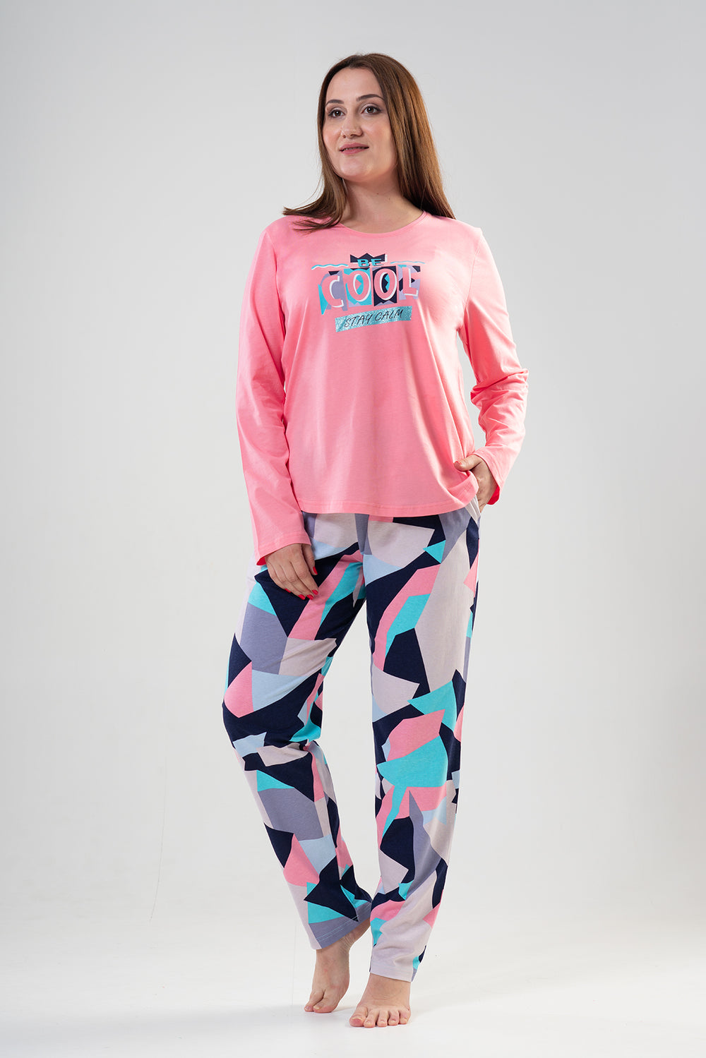 KADIN P.SUPREM XXL O YAKA UZUN KOL ETEGI OVAL CEPLI PIJAMA TAKIM