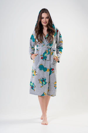 KADIN POLAR KAPSONLU CEPLI UZUN SABAHLIK