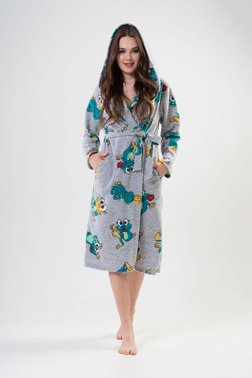 KADIN POLAR KAPSONLU CEPLI UZUN SABAHLIK