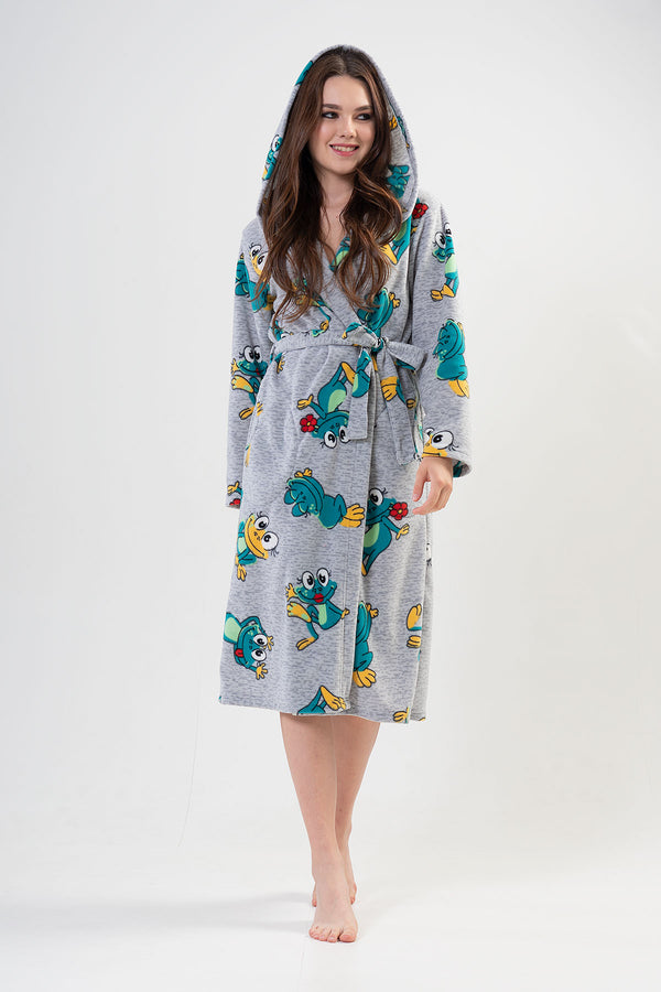 KADIN POLAR KAPSONLU CEPLI UZUN SABAHLIK