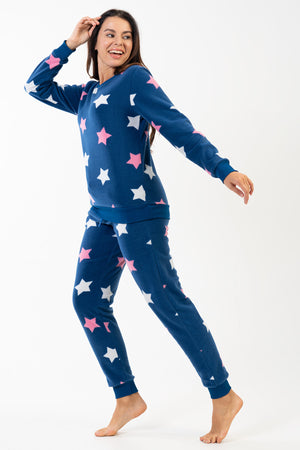 KADIN POLAR O YAKA UZUN KOL MANSETLI CEPLI PIJAMA TAKIM