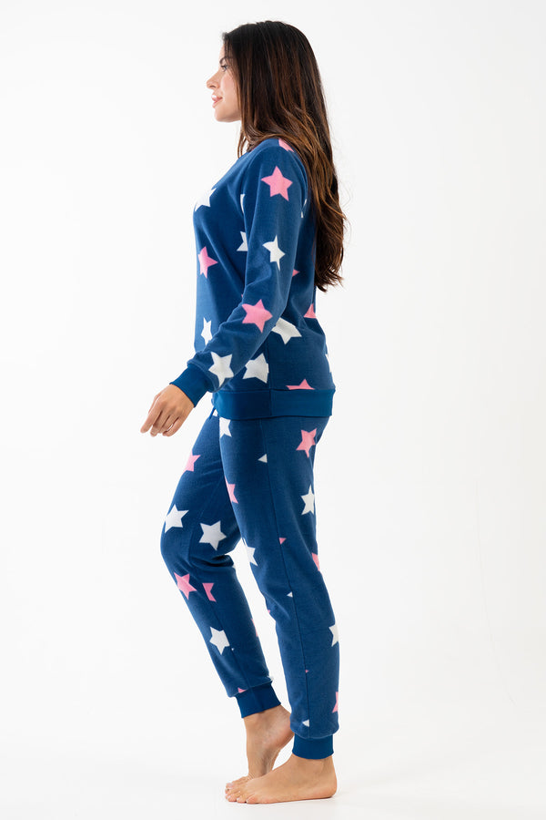 KADIN POLAR O YAKA UZUN KOL MANSETLI CEPLI PIJAMA TAKIM