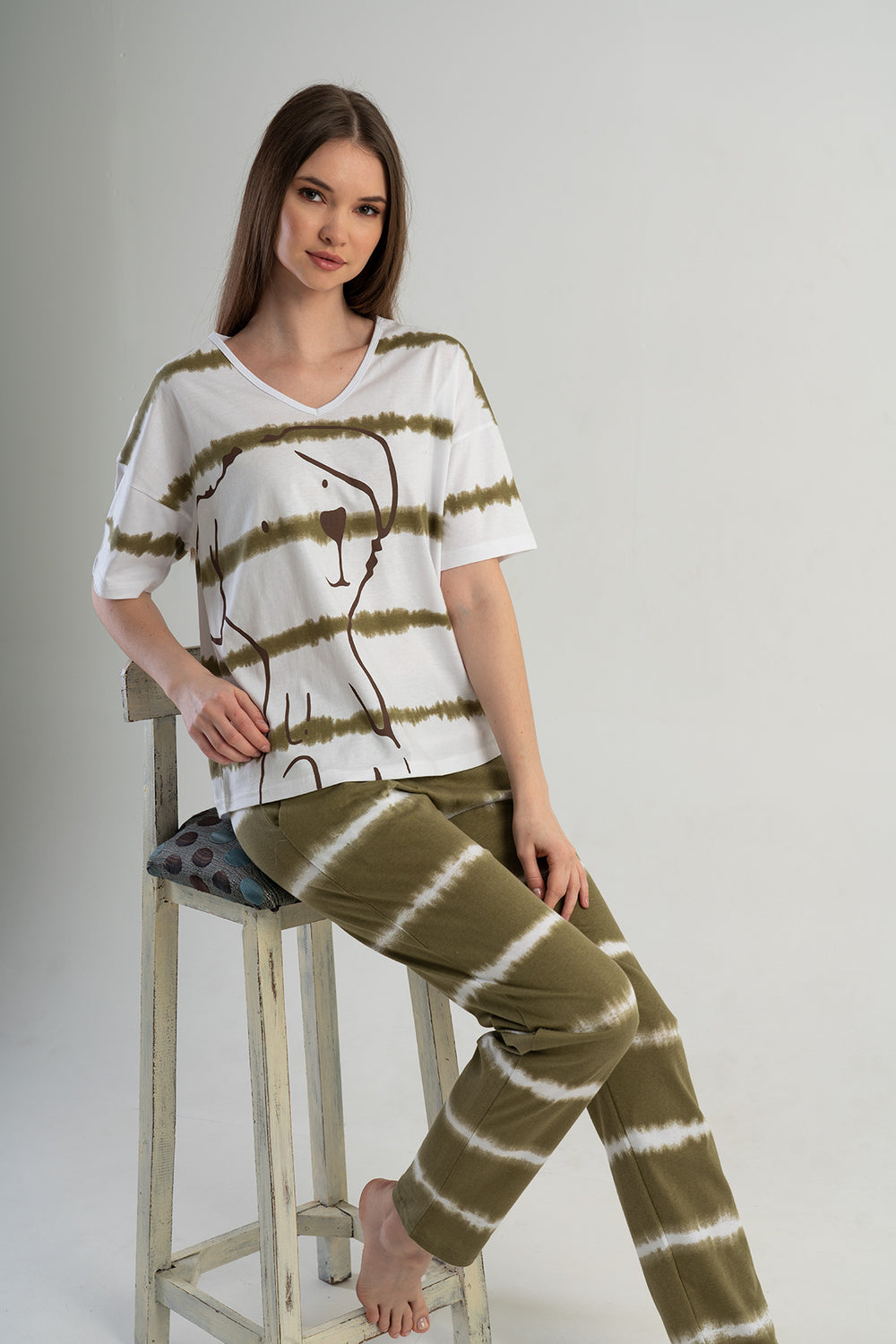 KADIN P.SUPREM V YAKA DUSUK OMUZLU KISA KOL PIJAMA TAKIM