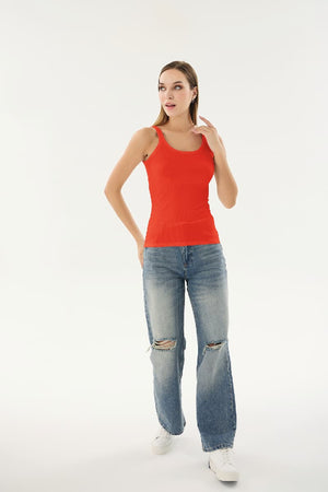 16155 KADIN FİTİLLİ İNCE ASKILI T-SHIRT