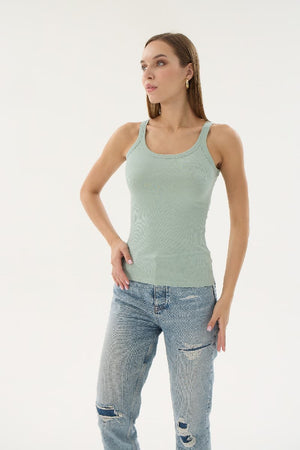 16155 KADIN FİTİLLİ İNCE ASKILI T-SHIRT