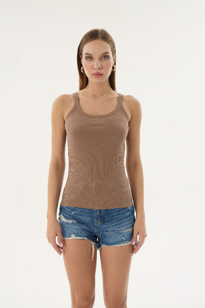 16155 KADIN FİTİLLİ İNCE ASKILI T-SHIRT