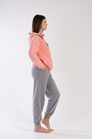 KADIN POLAR KAPSONLU DUSUK OMUZLU YARIM FERMUARLI UZUN KOL MANSETLI CEPLI PACASI BUZGULU PIJAMA TAKIM