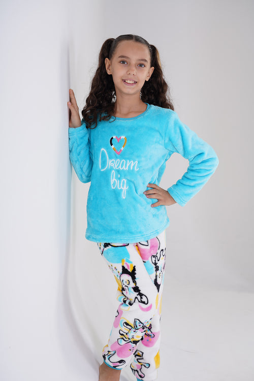 KIZ COCUK SOFT O YAKA UZUN KOL ETEGI OVAL MANSETLI PIJAMA TAKIM(7-8/13-14)