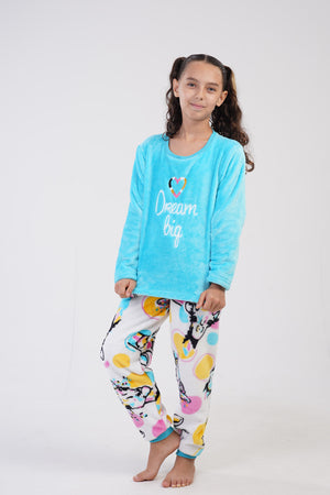 KIZ COCUK SOFT O YAKA UZUN KOL ETEGI OVAL MANSETLI PIJAMA TAKIM(7-8/13-14)
