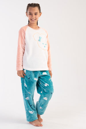 KIZ COCUK SOFT O YAKA REGLAN UZUN KOL ETEGI OVAL PIJAMA TAKIM( 7-8/13-14)