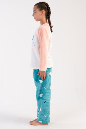 KIZ COCUK SOFT O YAKA REGLAN UZUN KOL ETEGI OVAL PIJAMA TAKIM( 7-8/13-14)