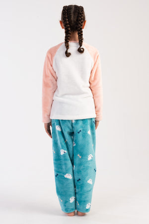 KIZ COCUK SOFT O YAKA REGLAN UZUN KOL ETEGI OVAL PIJAMA TAKIM( 7-8/13-14)