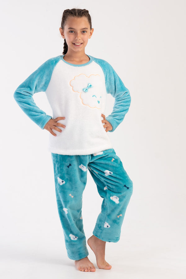 KIZ COCUK SOFT O YAKA REGLAN UZUN KOL ETEGI OVAL PIJAMA TAKIM( 7-8/13-14)