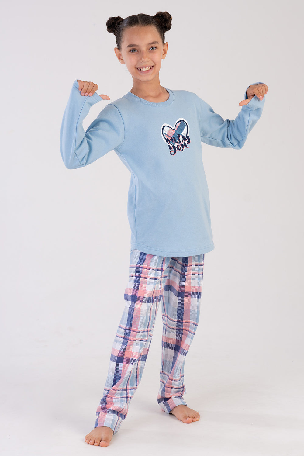 KIZ COCUK 2IPLIK O YAKA UZUN KOL ETEGI OVAL PIJAMA TAKIM(7-8/13-14)