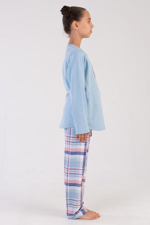 KIZ COCUK 2IPLIK O YAKA UZUN KOL ETEGI OVAL PIJAMA TAKIM(7-8/13-14)
