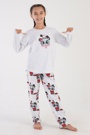 KIZ COCUK 2IPLIK O YAKA UZUN KOL ETEGI OVAL PIJAMA TAKIM(9-10/15-16)