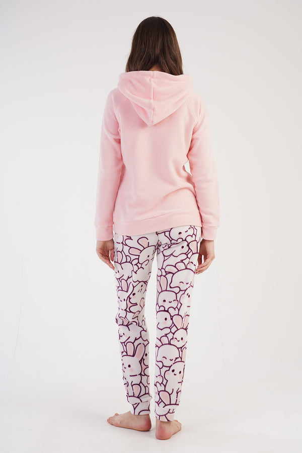 KADIN POLAR KAPSONLU REGLAN UZUN KOL KANGURU CEPLI MANSETLI CEPLI PIJAMA TAKIM